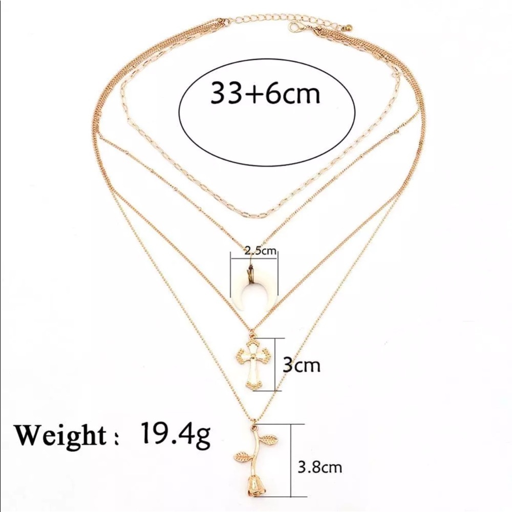 Only 1 left!Layered Moon, Cross & Rose Necklace 🌹 - Picture 5 of 6